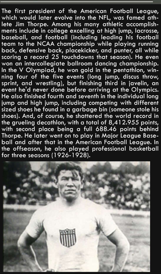 native american strongman - The first president of the American Football League, which would later evolve into the Nfl, was famed ath lete Jim Thorpe. Among his many athletic accomplish ments include in college excelling at high jump, lacrosse, baseball, 