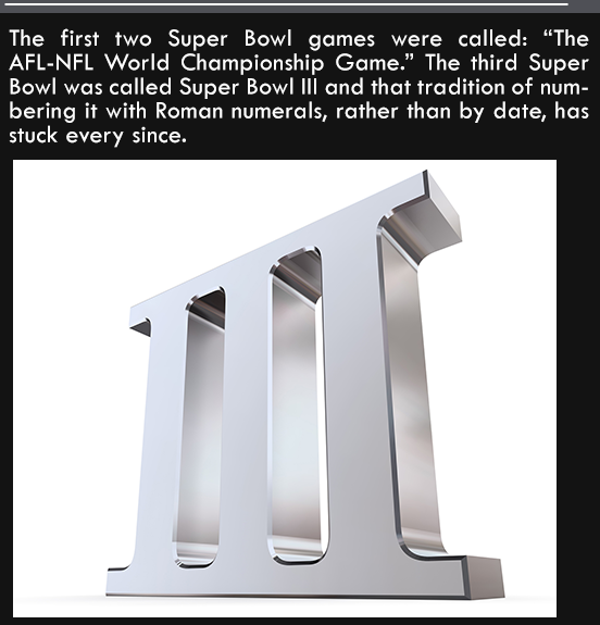 roman numeral 3 - The first two Super Bowl games were called "The AflNfl World Championship Game. The third Super Bowl was called Super Bowl Iii and that tradition of num bering it with Roman numerals, rather than by date, has stuck every since.