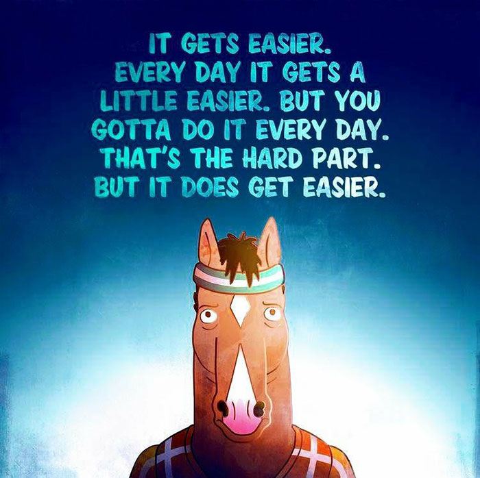 bojack horseman quotes it gets easier - It Gets Easier. Every Day It Gets A Little Easier. But You Gotta Do It Every Day. That'S The Hard Part. But It Does Get Easier.