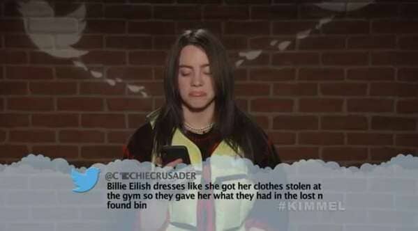 billie eilish reading mean tweets - Billie Eilish dresses she got her clothes stolen at the gym so they gave her what they had in the lost n found bin