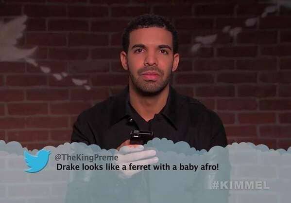 drake mean tweets - Drake looks a ferret with a baby afro!