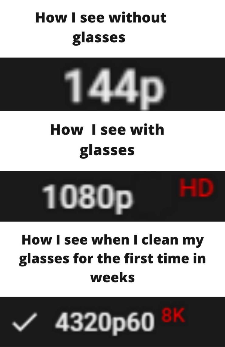 How I see without glasses 144p How I see with glasses 1080p Hd How I see when I clean my glasses for the first time in weeks 4320p