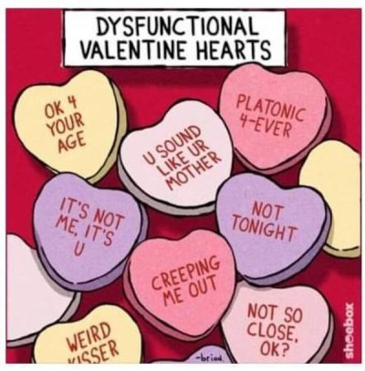 dysfunctional valentine hearts - Dysfunctional Valentine Hearts Ok 4 Platonic 4Ever Your Age U Sound Ur Mother It'S Not Me, It'S U Not Tonight Creeping Me Out Not So Close shoebox Weird Ok?" Visser