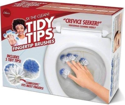 Joke - Obese $5X The Clean! "Crevice Seeker!" Household Cleaning Weekly Tidy Tips Fingertip Brushes Includes 5 Tidy Tips! Comfotips Fits Most Fingers!