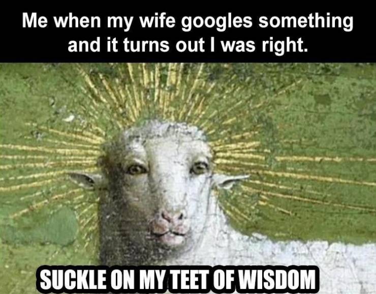 suckle on my teat of wisdom - Me when my wife googles something and it turns out I was right. Suckle On My Teet Of Wisdom