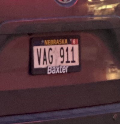 vehicle registration plate - Nebraska Vag 911 Baxter