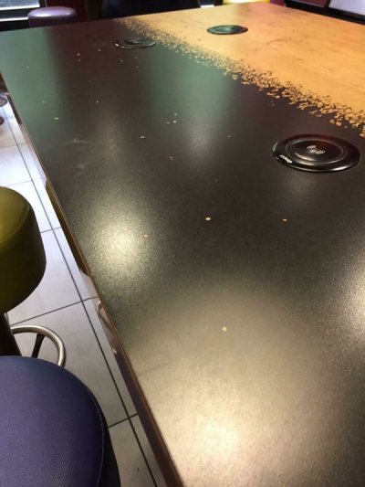 “Clean table looks like it’s covered in crumbs.”