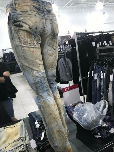 “These “designer jeans” look like they’re covered in sh*t stains.”