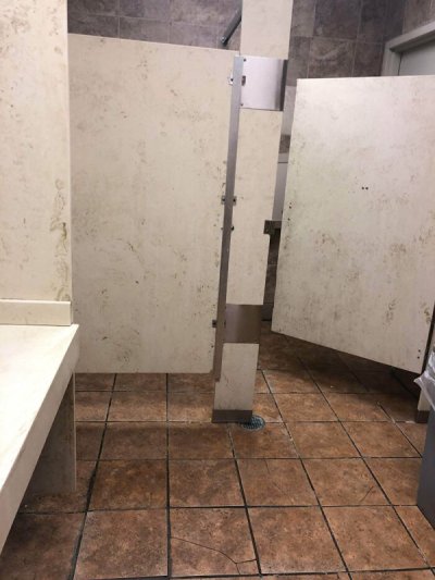 “Upon walking in this bathroom at the supermarket I was initially disgusted at filth and lack of cleanliness until a closer look revealed it was designed this way.”