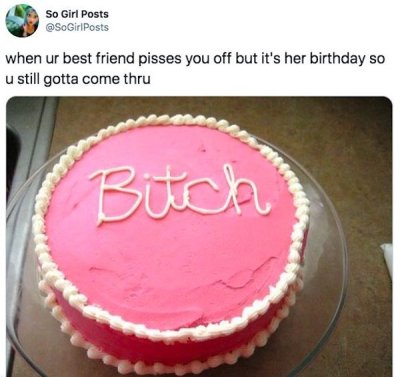 funny birthday cakes for best friend - So Girl Posts when ur best friend pisses you off but it's her birthday so u still gotta come thru Bitch