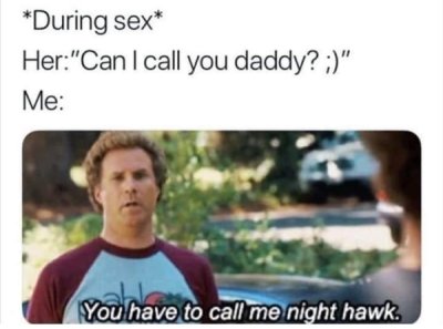 you have to call me nighthawk meme - During sex Her"Can I call you daddy?" Me You have to call me night hawk.