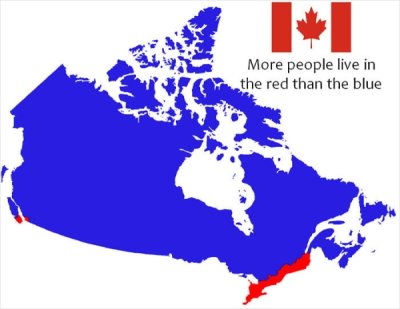 map of canada - More people live in the red than the blue