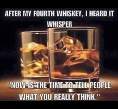 whiskey drunk meme - After My Fourth Whiskey, I Heard It Whisper "Now Is The Time To Tell People What You Really Think."