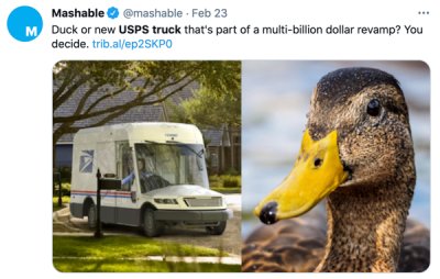 fauna - Mashable Feb 23 M Duck or new Usps truck that's part of a multibillion dollar revamp? You decide, trib.alep2SKPO