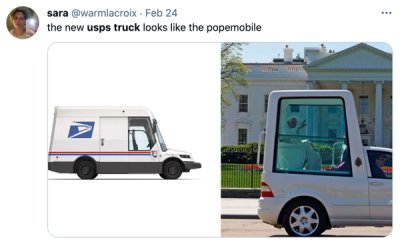 white house - sara . Feb 24 the new usps truck looks the popemobile