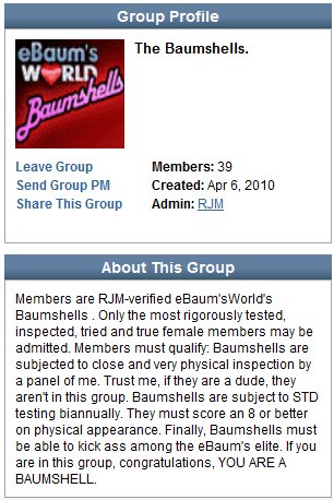 secret fact web page - Group Profile The Baumshells. eBaum's Wrld Kameeld Leave Group Send Group Pm This Group Members 39 Created Admin Rjm About This Group Members are Rjmverified eBaum's World's Baumshells. Only the most rigorously tested, inspected, tr