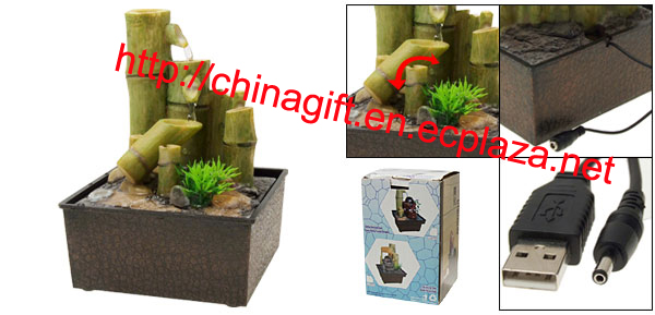 Beautiful bamboo mini USB powered fountain for everybody, with water spout sound, so beautiful and bring good luck for you, great for your work relaxing as its soothing water spout sound which can create a relaxing peaceful environment. Great choice.

Description:

Mini USB-Powered Decorative Fountain Bamboo
Easy to connect to your PC, Laptop.
