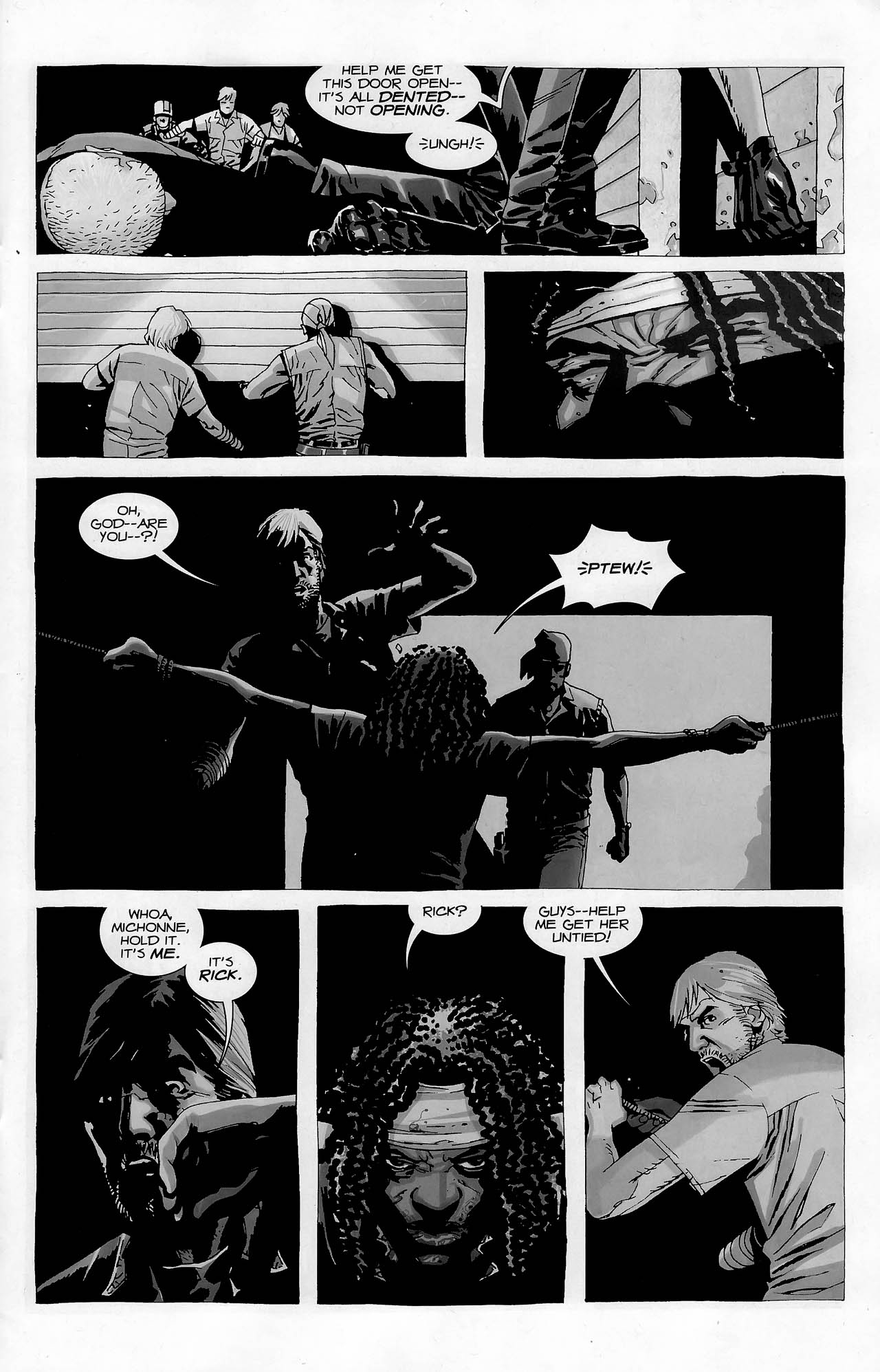 comics - Help Me Get This Door Open It'S All Dented Not Opening. Ungh! Mil Oh, GodAre You?? Ptew! Rick? Whoa Michonne, Hold It. It'S Me. GuysHelp Me Get Her Untied! It'S Rick, 13