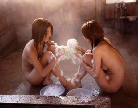 The appeal of two young ladies bathing together is as appealing as ever.