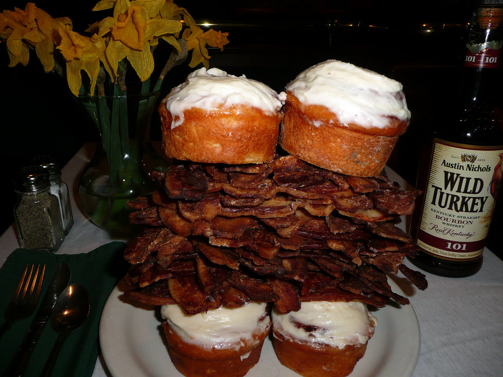 It's that old question of which came first: the Wild Turkey or the cinnamon roll-bacon sandwich?
