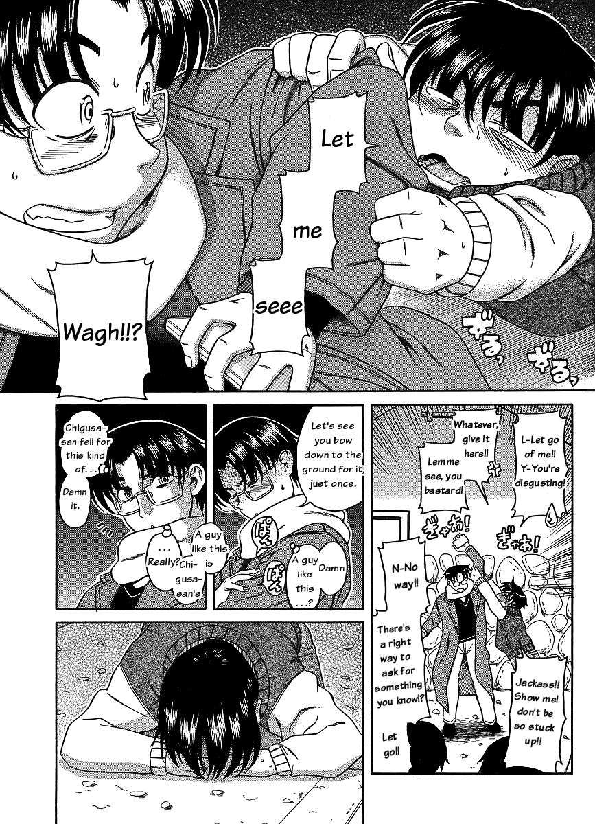 manga cartoon - M me Un Iseee Wagh!!? Whatever Chigusa san fell for this kind of...fo Let's see you bow down to the ground for it just once. give it I here!! Lemme see, you bastard! LLet go of me!! YYou're disgusting! We Damn On 10. A guy ... this Really?