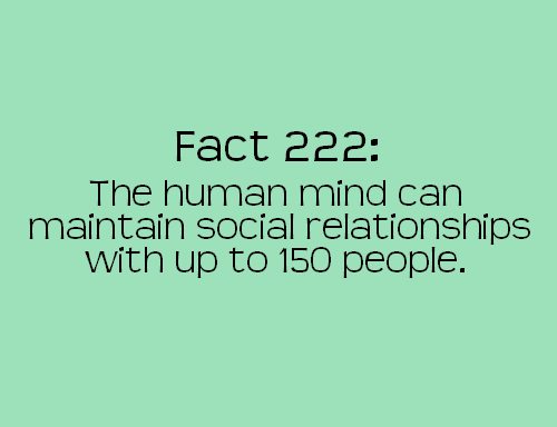 grass - Fact 222 The human mind can maintain social relationships with up to 150 people.