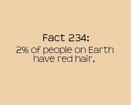 Fact 234 2% of people on Earth have red hair.