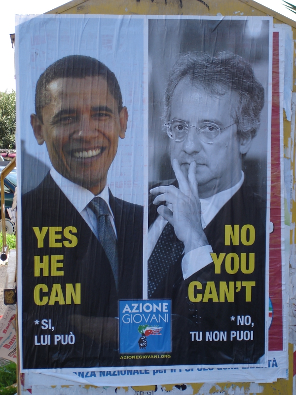 Italian politicians were inspired by Obama's "Yes We Can". The opposition was too.