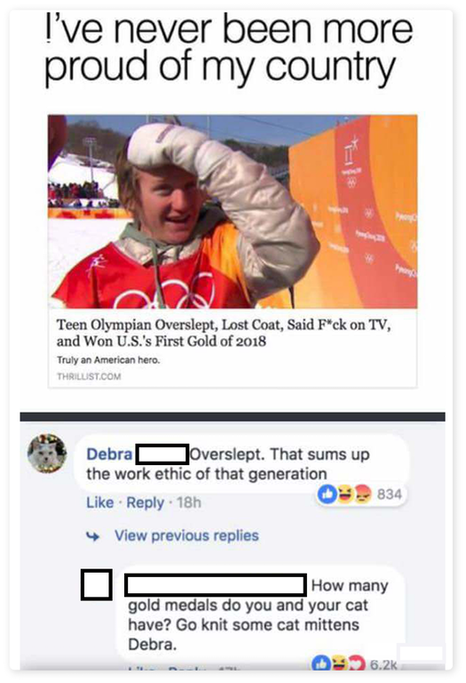 millennial memes - I've never been more proud of my country Teen Olympian Overslept, Lost Coat, Said Fck on Tv, and Won U.S.'s First Gold of 2018 Truly an American hero. Thrilust.Com Debra Overslept. That sums up the work ethic of that generation 18h 4 Vi
