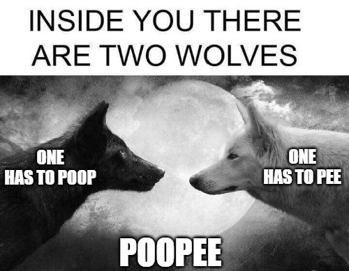 two wolves meme - Inside You There Are Two Wolves One Has To Poop One Has To Pee Poopee