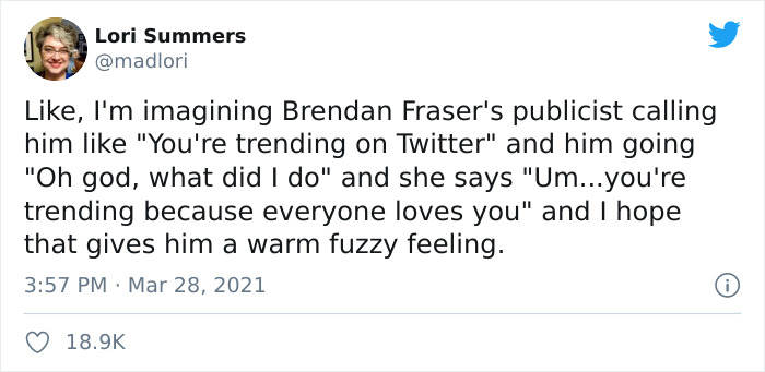 draco malfoy text posts - Lori Summers , I'm imagining Brendan Fraser's publicist calling him "You're trending on Twitter" and him going "Oh god, what did I do" and she says "Um...you're trending because everyone loves you" and I hope that gives him a war