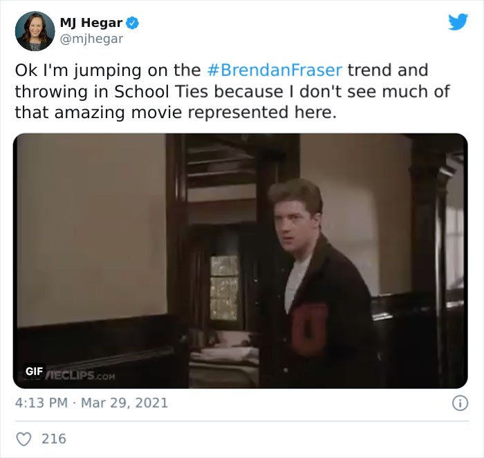 video - Mj Hegar Ok I'm jumping on the Fraser trend and throwing in School Ties because I don't see much of that amazing movie represented here. GifIeclips.Com 216