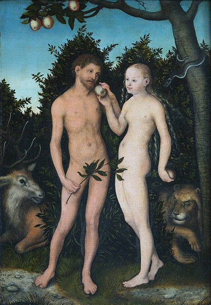Lucas Cranach the Elder 1472-1553: Adam and Eve. Beech wood, 1533. Bode-Museum, Berlin Erworben 1830, Knigliche Schlsser, Gemldegalerie Kat. 567

This image or other media file is in the public domain because its copyright has expired.