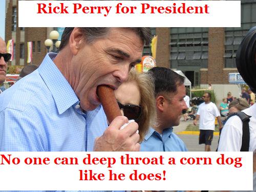 Rick Perry deep throats a corn dog