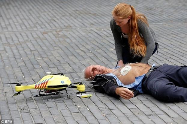 This is a drone that responds to calls for help. It has an AED built in!
