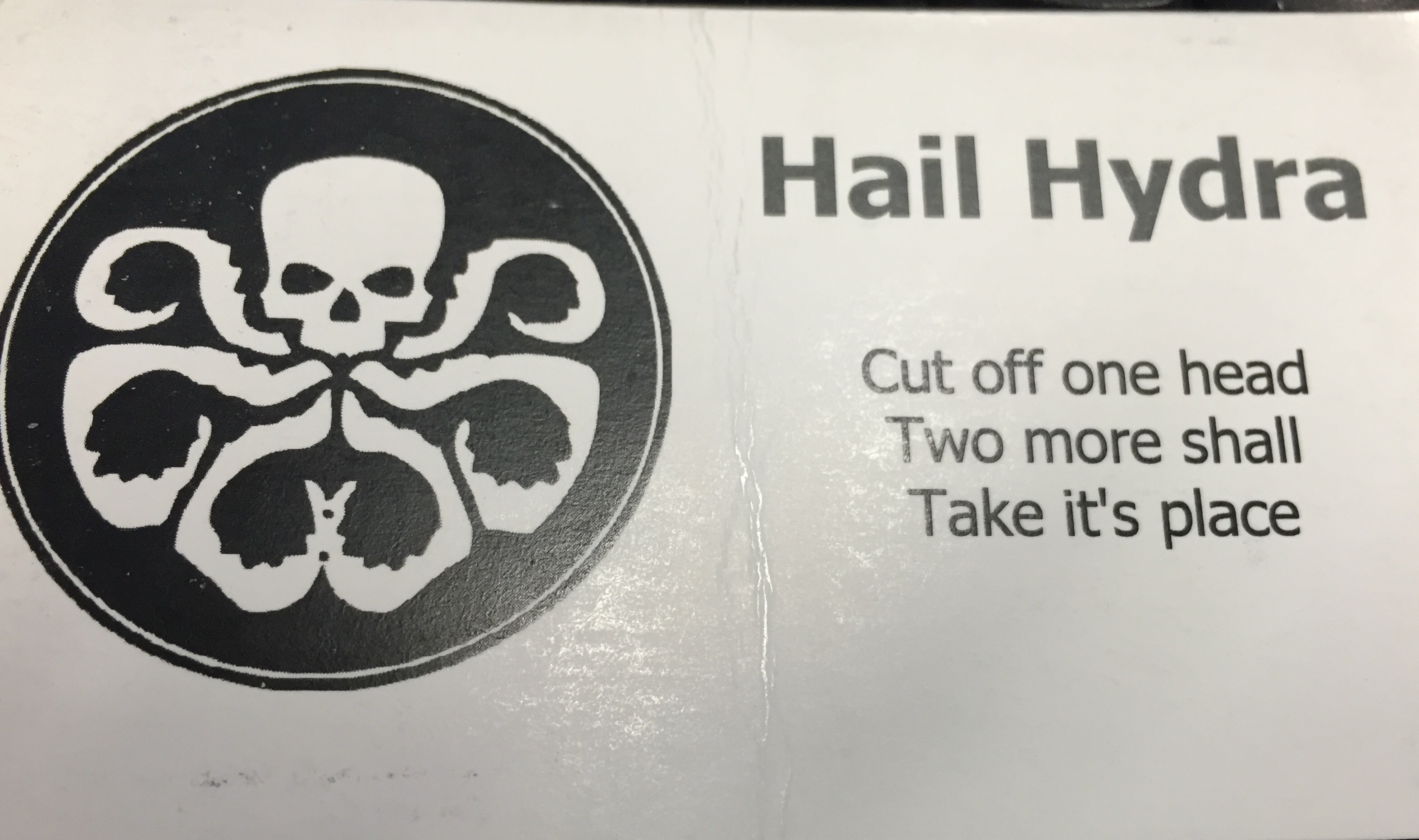 Hail Hydra Cut off one head Two more shall Take it's place