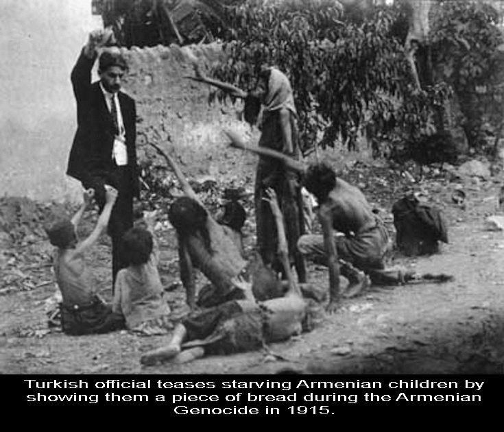 turkish armenian genocide - Turkish official teases starving Armenian children by showing them a piece of bread during the Armenian Genocide in 1915.
