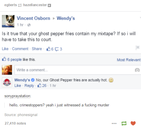 straight savage - egberts hazellancester Vincent Osborn Wendy's 1 hr Is it true that your ghost pepper fries contain my mixtape? If so i will have to take this to court. Comment C63 6 people this. Most Relevant Write a comment... Wendy's No, our Ghost Pep
