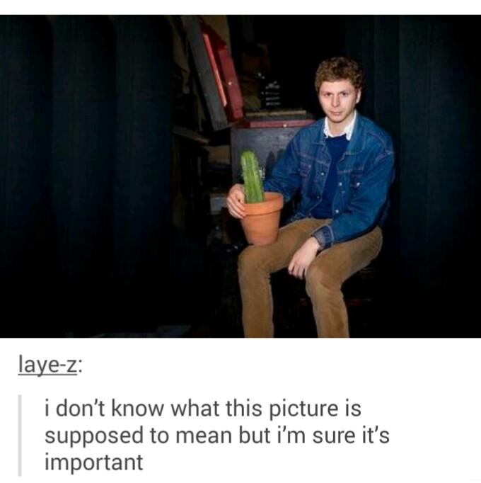 michael cera with cactus - layez i don't know what this picture is supposed to mean but i'm sure it's important
