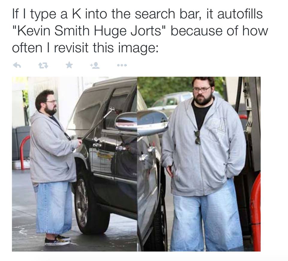 kevin smith jorts - If I type a K into the search bar, it autofills "Kevin Smith Huge Jorts" because of how often I revisit this image