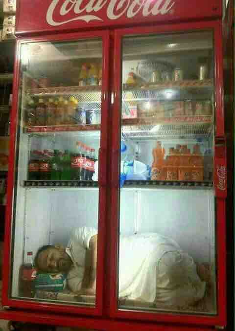 indian man in fridge