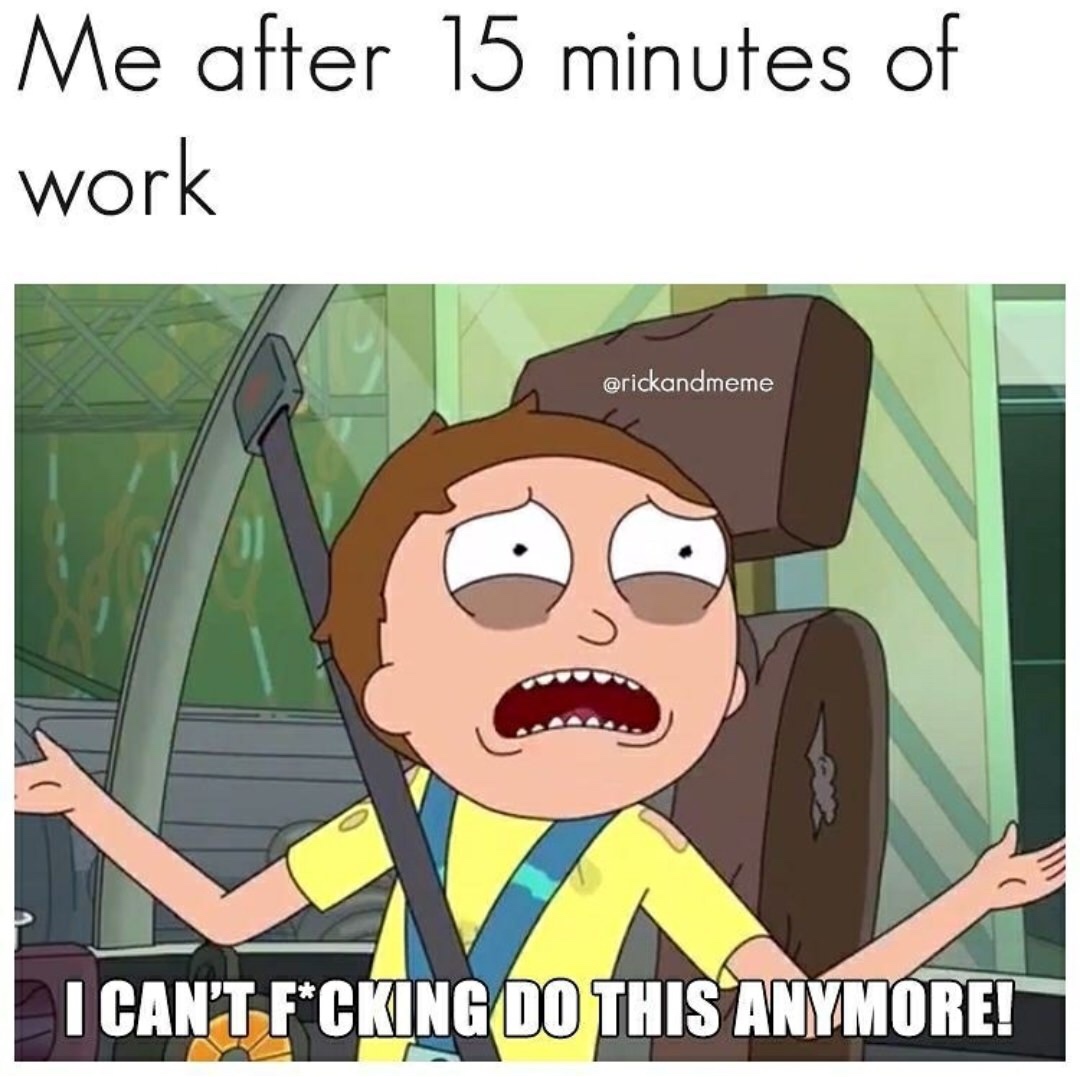 rick and morty work memes - Me after 15 minutes of work I Can'T FCking Do This Anymore!