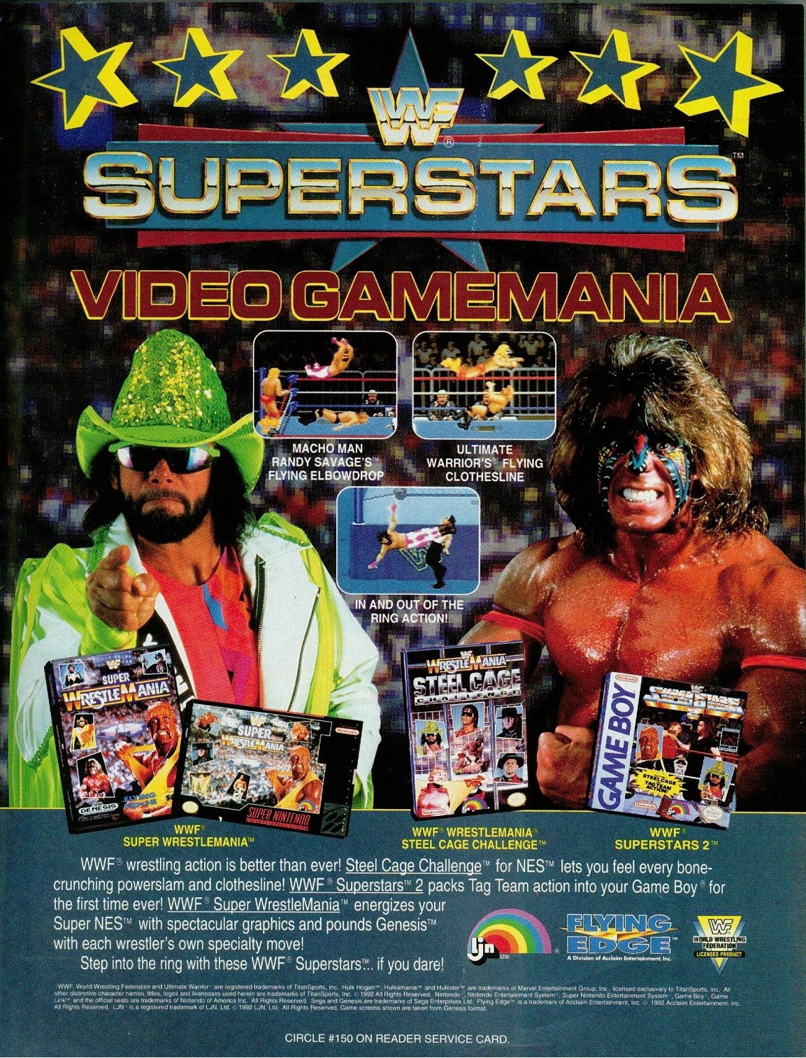 vintage gaming ads --  old video game ads - Superstars Video Gamemania Game Boy Super Wrestlemani Statning Superstars 2 Wwf wresting action is better than ever sinal Cage Draho k Nes