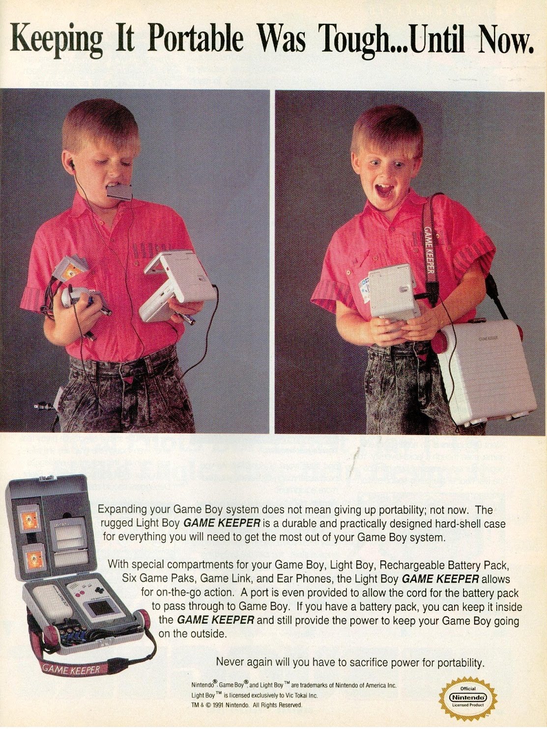 vintage gaming ads - gameboy game keeper - Keeping It Portable Was Tough...Until Now. Expanding your Game Boy system does not mean giving up portability not now. The foged Light Boy Game KEEPERs a durable and practically designed hardshel case for everyth