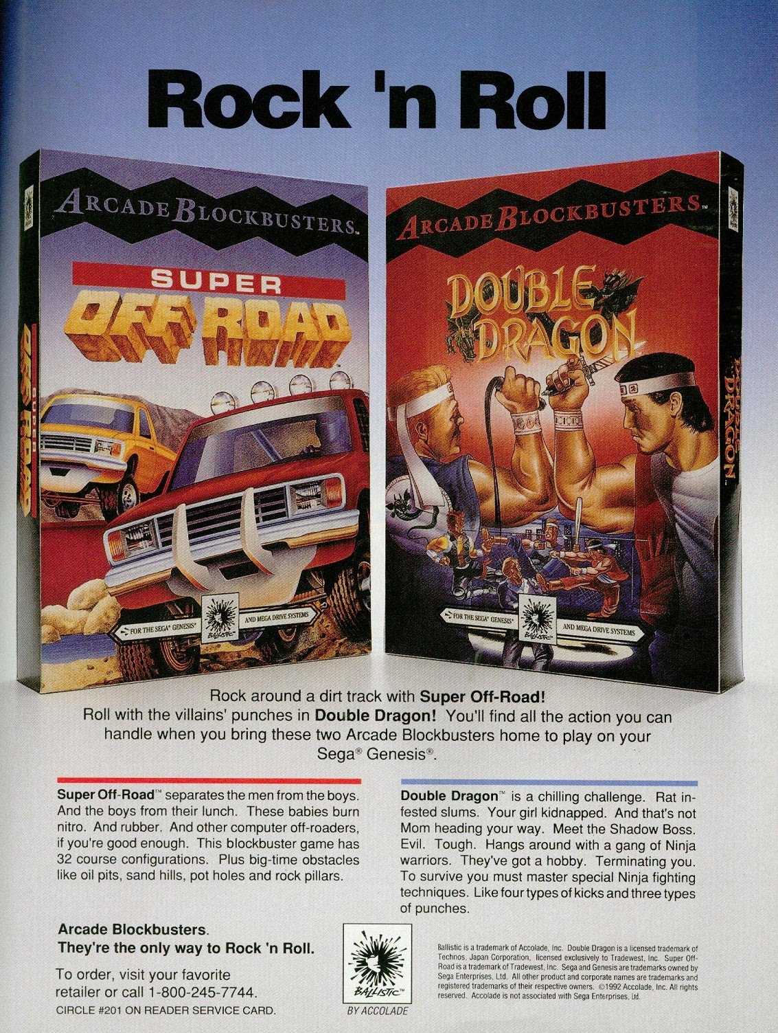 vintage gaming ads - Video game - Rock 'n Roll ArCADE Blockbuste Arcade Blockbusters | Arcade Blockbusters. Lascade Blockbusters Super Double Rock around a dirt track with Super OnRoad! Roll with the villains punches in Double Dragon! You'll find all the 