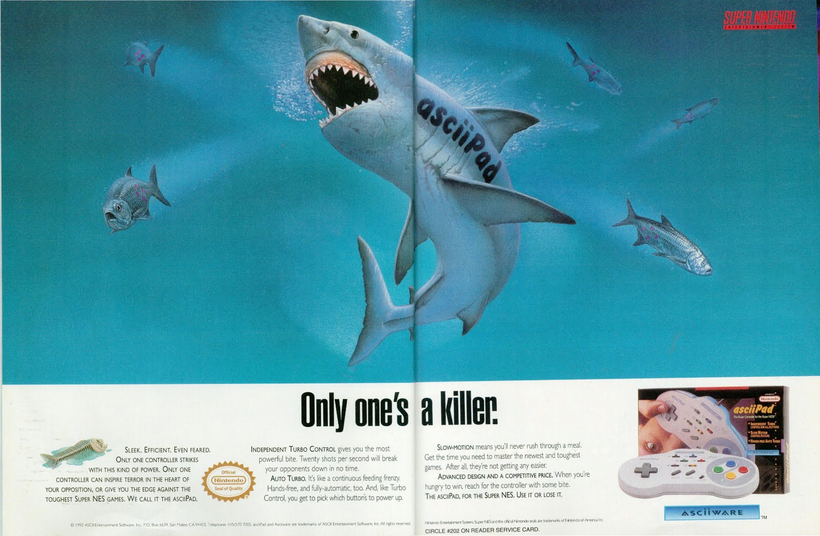 vintage gaming ads - vintage marine ads - Entertainment System Oscuitq Nintendo Only one's a killer. asciiPad The Cartolere Auto Toad Oficial Sleek. Efficient. Even Feared. Only One Controller Strikes With This Kind Of Power. Only One Controller Can Inspi
