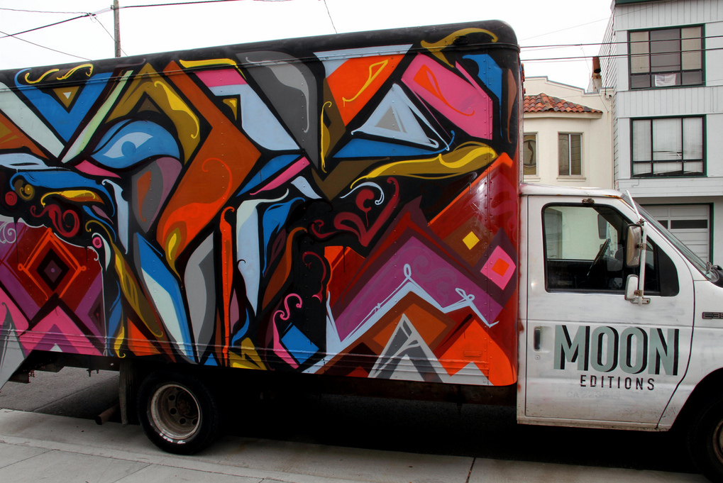 REYES. Moon Editions truck, Sunset District.