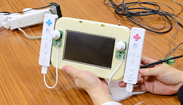 Nintendo Wii U GamePad, 2012. Made from a monitor and two WiiMote controllers attached to either side of the screen, it is this design that most closely resembles the final product.