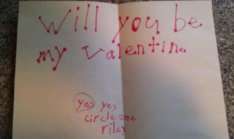 handwriting - Will you be my valentina yes yes circle one riler