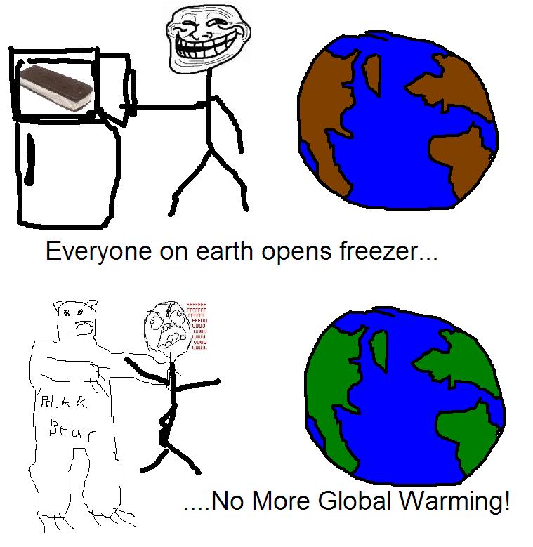 global warming troll - Everyone on earth opens freezer... Ffffff | | Lif Fffuu C Uuuu f||||| Polar Bear ....No More Global Warming!
